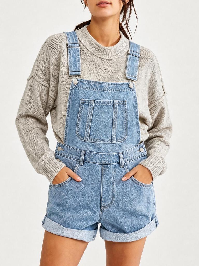 Europäischer Stil Lockere Denim Latzshorts für Damen - Sommer Heißer Verkauf