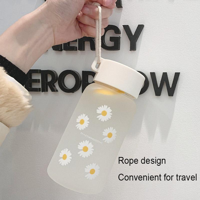 This Summer Cute Little Chrysanthemum Water Cup Comes In Two Styles Frosted and Transparent with A Handle for Easy Carrying