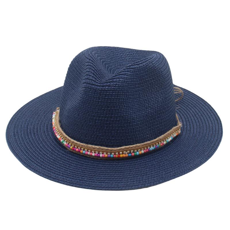 New summer ethnic style Panama straw hat colorful bead accessories dance performance beach sunshade top hat