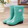 Rain Shoes Women's Medium Tube Velvet Rain Boots Fashionable New Waterproof Shoes Women's Non-slip Medium Tube High-end Overshoes
