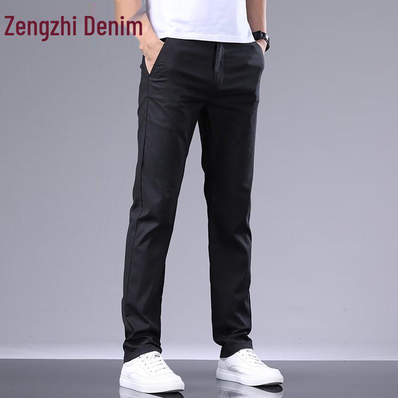 Zengzhi Men's Summer Ice Silk Linen Blend Straight Casual Trousers