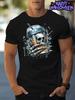 Men's Personality Skeleton Coffee Cup Pattern T-shirt Casual Decorated with Skeleton Hands and Coffee Beans Design Regul