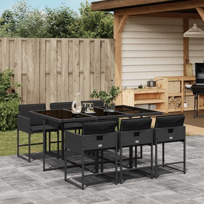 VidaXL Ensemble à manger de jardin coussins 7pcs Noir Résine tressée 3278034