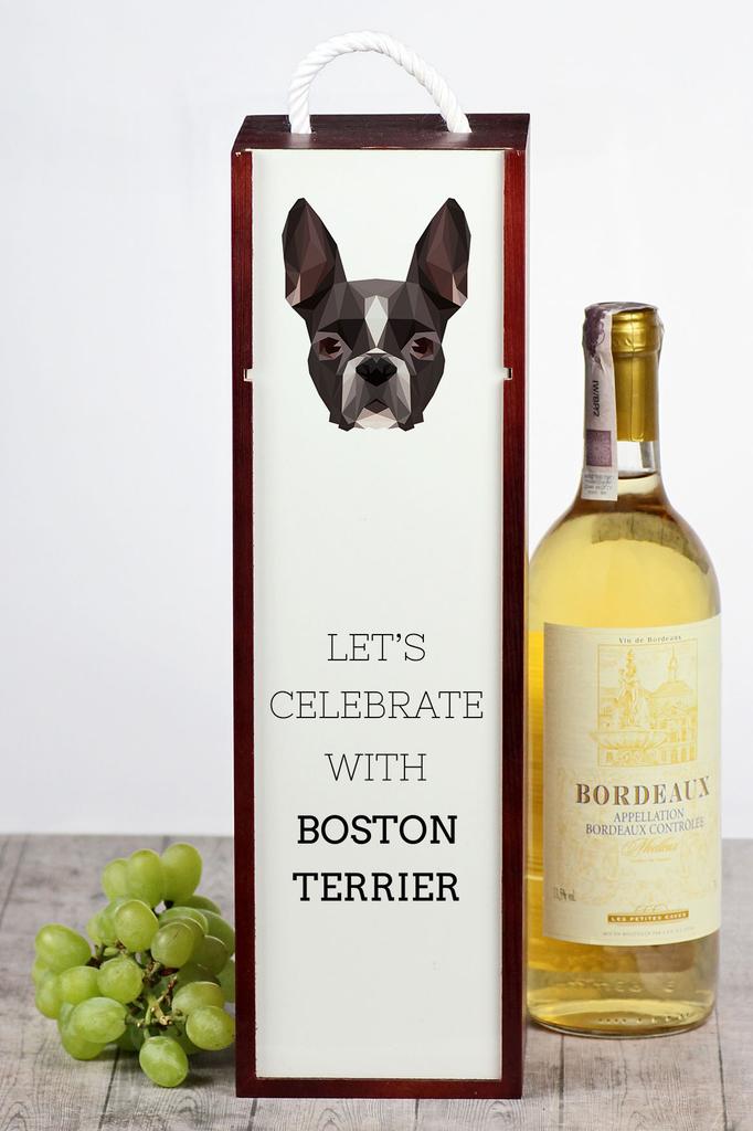 Boston Terrier, Boston Bull Terrier - Geometryczne Pudełko Ze Zdjęciem I Napisem Na Wino Marki Art-Dog