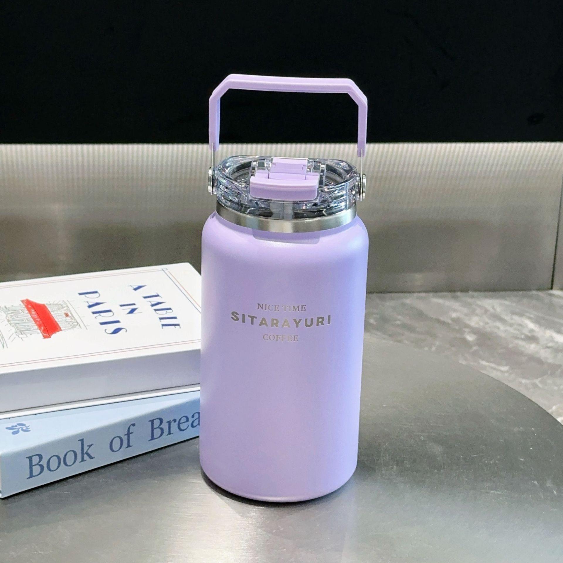 

304 Stainless Steel Ice Cup Large-capacity Straw Insulated Cup Portable Outdoor Travel Ice Bucket Double-drinking Cup 1200ml фіолетовий
