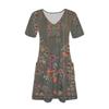 Women's Fashion Casual Printed With Pockets Bohemian Beach V-Neck Short Sleeve Dresses