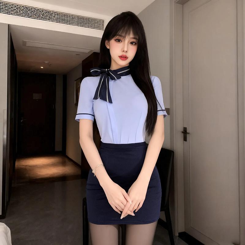Sexy hip skirt pure desire tight and thin flight attendant uniform female free role-playing uniform live stream suit