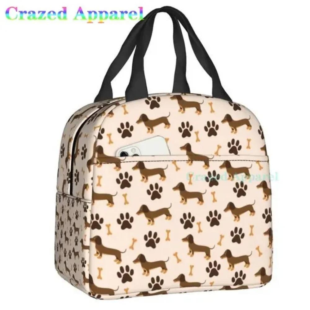 Roztomilá barevná káva jezevčík opakovaně použitelná izolovaná taška na oběd chladicí taška tote box kontejner s přední kapsou pro ženu muže