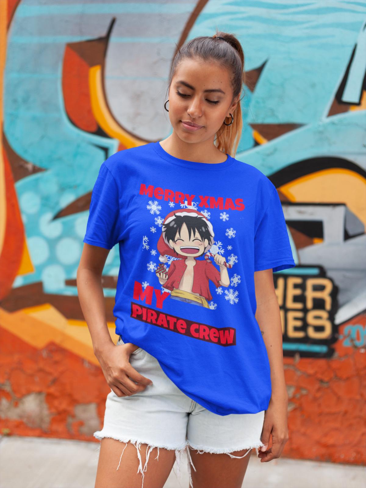 

Damen T-Shirt Mens Womens Tees Top Oversize Weihnachts One Piece Piraten Crea Luffy Xmas L