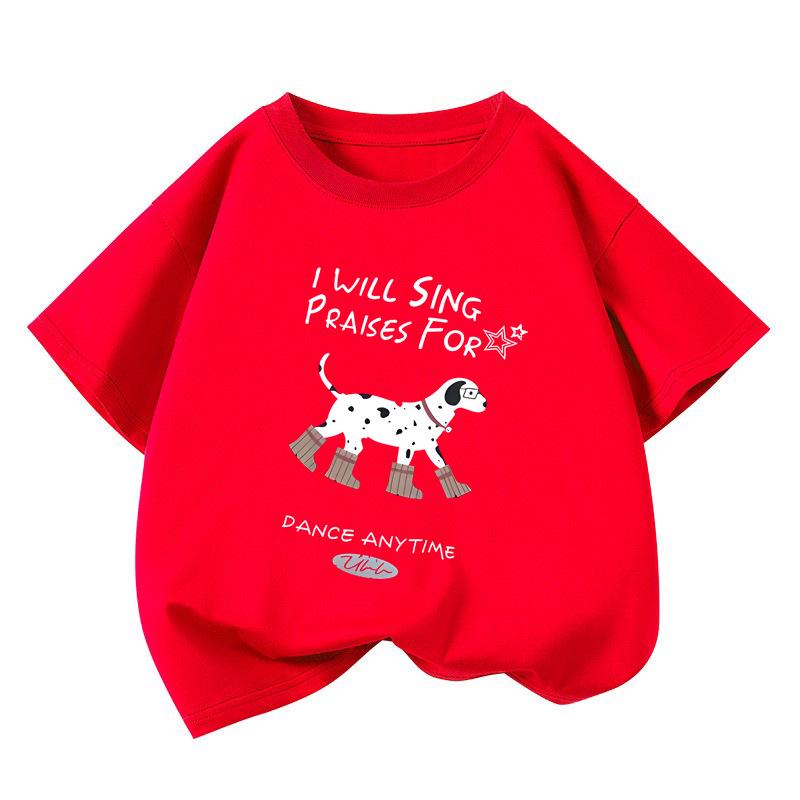 Korean Style Dachshund Cartoon Print Kids' Cotton T-Shirt - Cute & Casual Short Sleeve