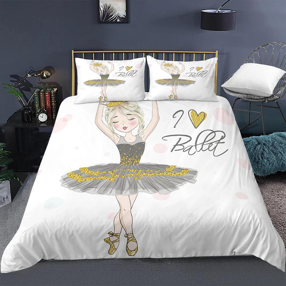 Dancing Girl Duvet Cover Set Cartoon Print Bedding Set With Pillowcase Quilt Cover Three-Piece Set