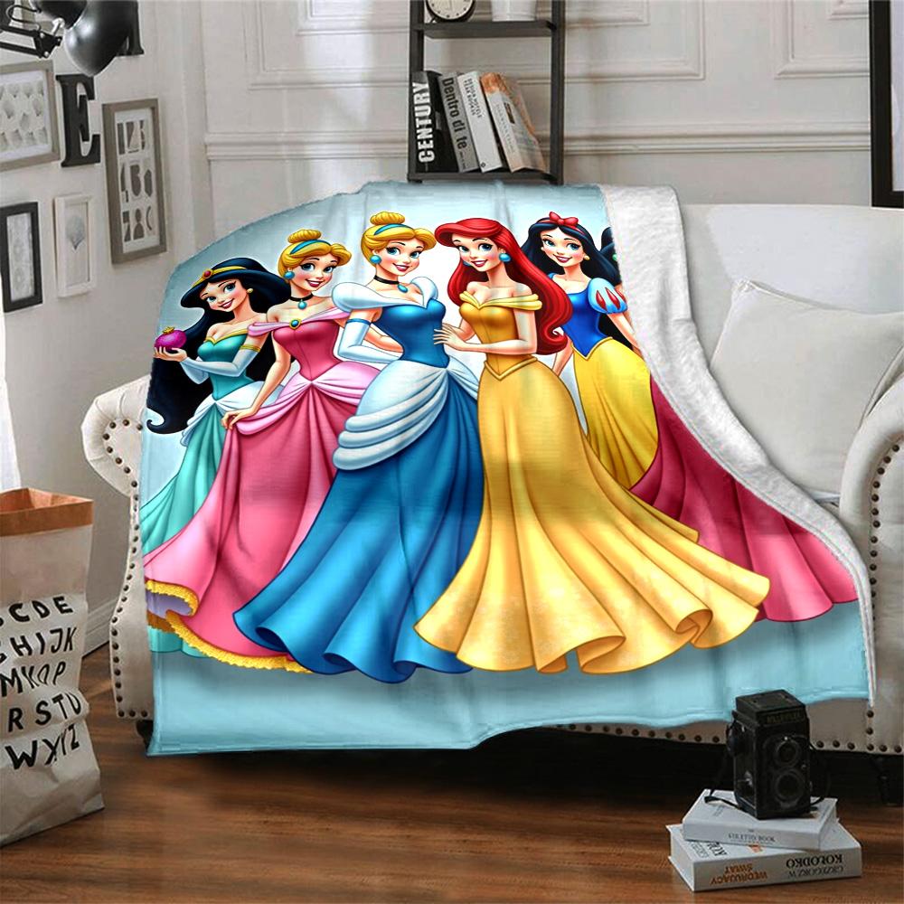 Princesses Colorful Gowns Flannel Blanket Super Soft Warm Cozy Blanket For Sofa Bed Office Travel Allseason Home Decor Gift
