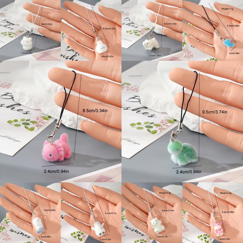 Flocking Penguin Hippopotamus Animal Keychains Phone Lanyard Resin Cute Tiger Beaver Bear Rhinoceros Bag Earphone Case Pendant