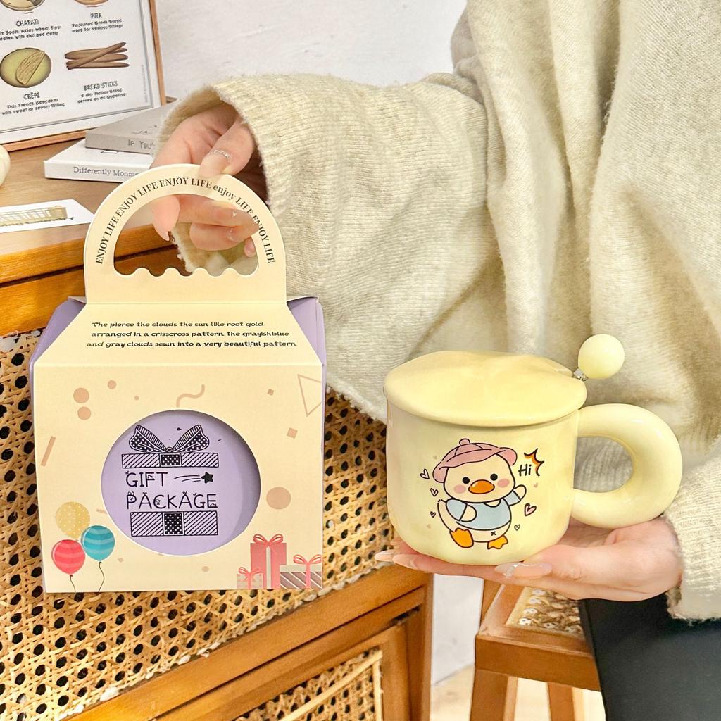 Cartoon Bear Birthday Gift Ceramic Mug with Lid Spoon Cup for Girls with High Appearance Household Water Cup Coffee Cup