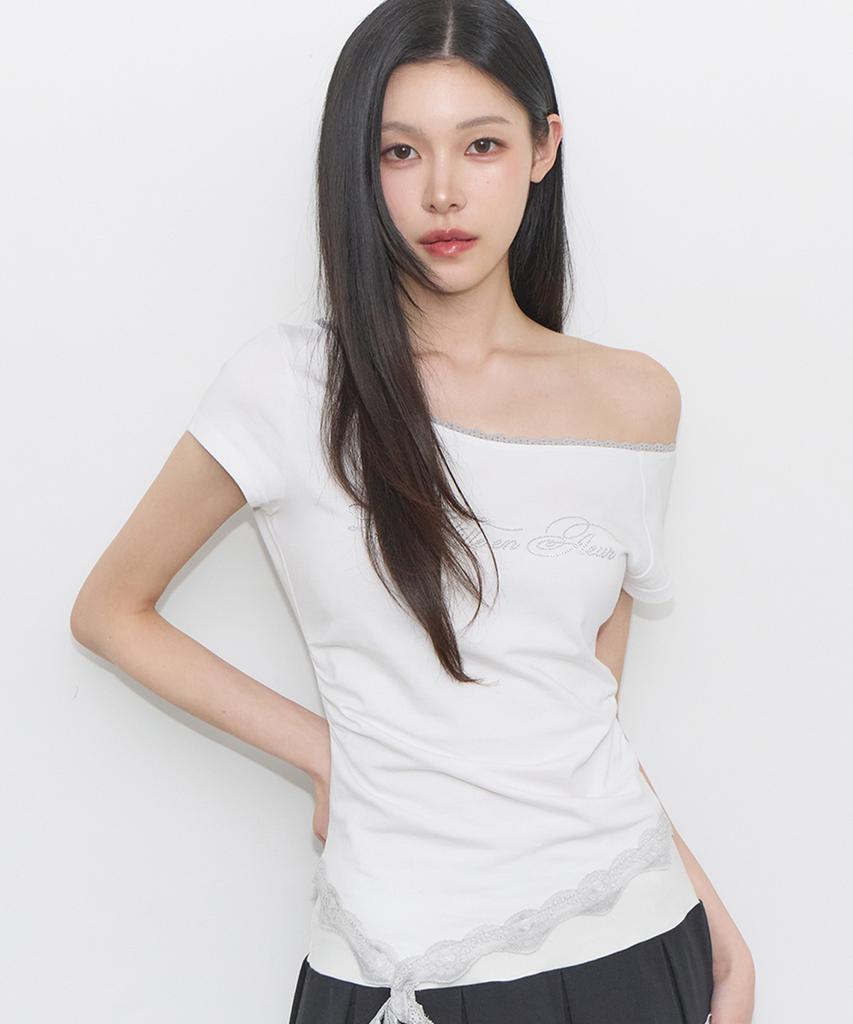 ILLIGO Lace One-Shoulder Shirred Top White