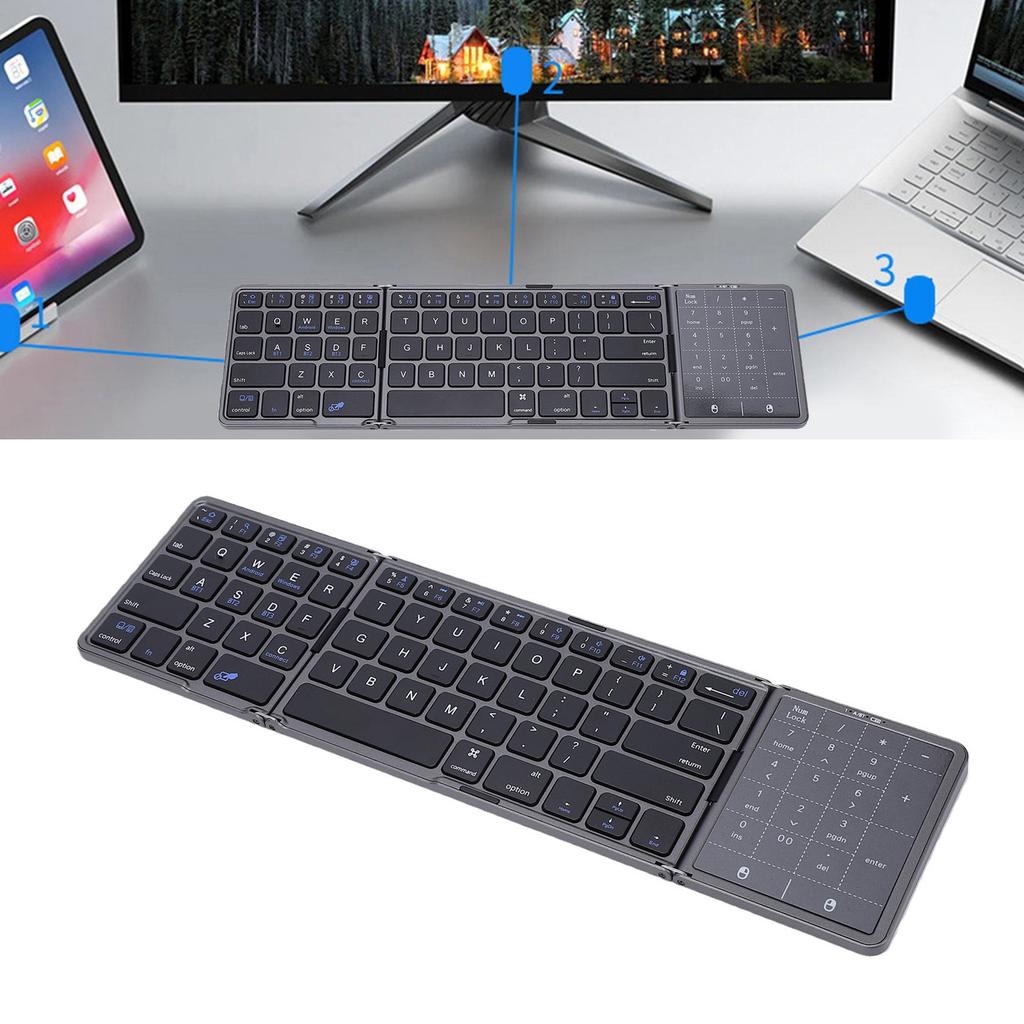 Fold Keyboard Rechargeable Full Size Keys Folding Wireless Keyboard with Touchpad Multi Device Sync for Laptop PC Tablets