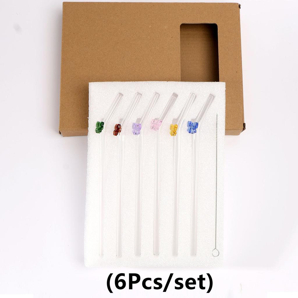 19cm 8mm Glass Straw Cute Bowtie Reusable Heat-Resistant Straw Cocktail Juice Drinking Smoothie Straw For Festival Wedding Party