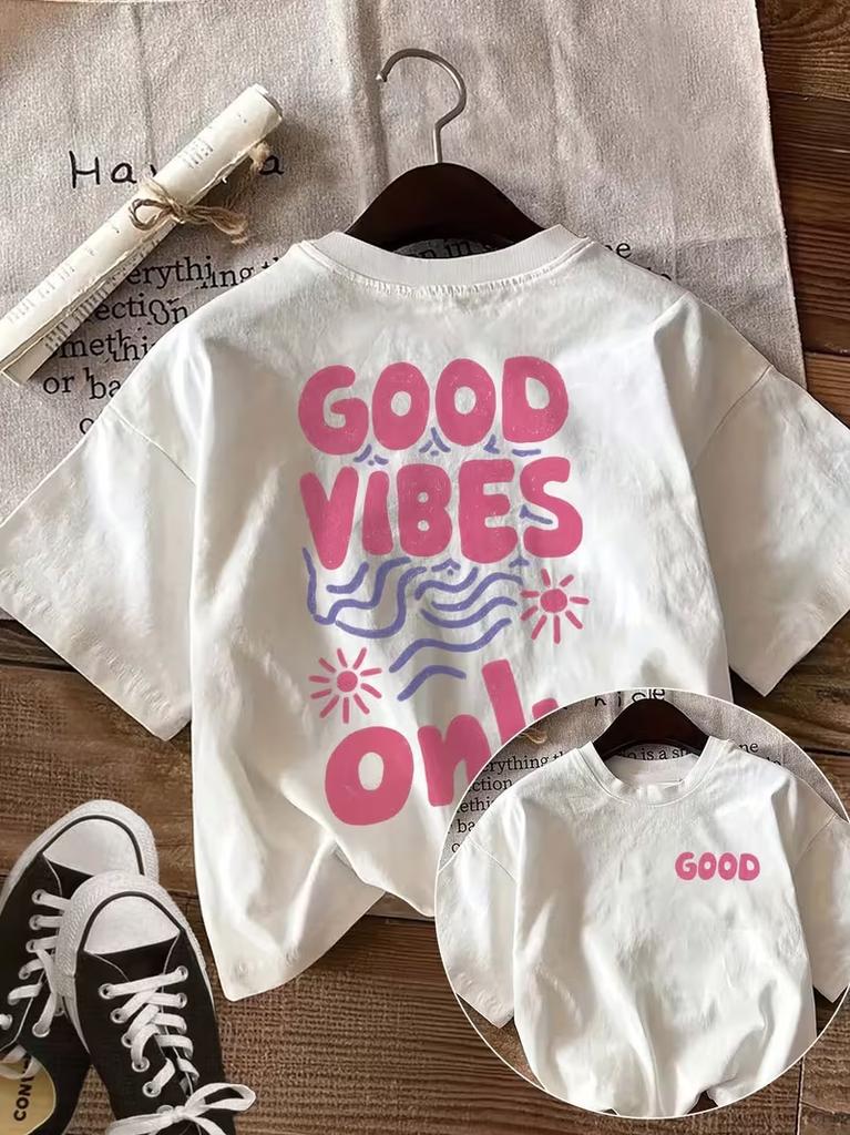 Good Vibes Only Bubble Letter Unisex Short Sleeve Crew Neck Tshirt For Spring Summer Daily Casual Street Walking Outfit