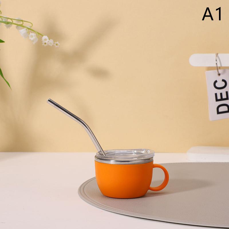 Sturzfeste 3oz Isolierte Kaffeetasse aus Edelstahl mit Henkel Mini-Tasse mit Deckel und Strohhalm Ideal für Camping und Essen