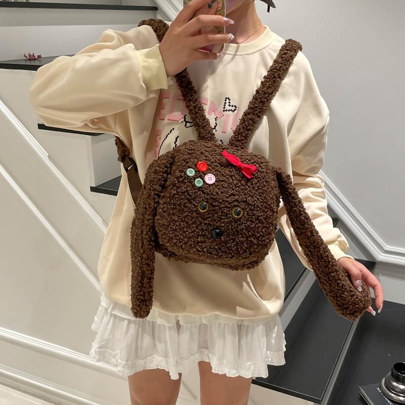 Plush cute puppy backpack for women 2025 autumn and winter new sweet fluffy schoolbag going out lightweight small backpack