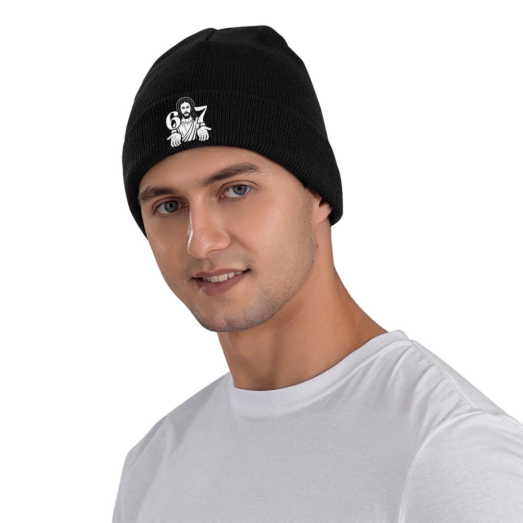 Six Seven Jesus 6 7 Funny Meme 67 Slang Christian Beanie Hats Knit Hat Adult Funny Head Wrap Caps Autumn Hippie Bonnet Hats