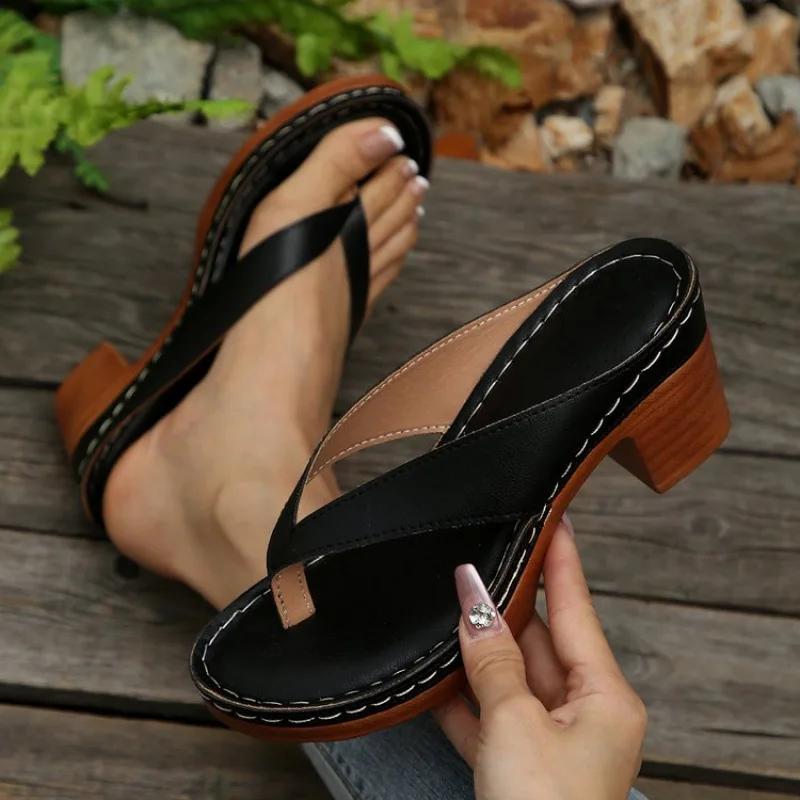Women'S Stylish Summer Slide Sandals - Casual Open-Toe Design with Flip Flops Black Cover Upper & Inner Slip-On Platform Shoes