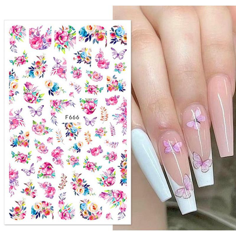 1PCS Sakura Nail Stickers Dandelion Nail Art Decoration Nail Decals Tulip Self-adhesive Flowers Stickers Press On Nails Stickers