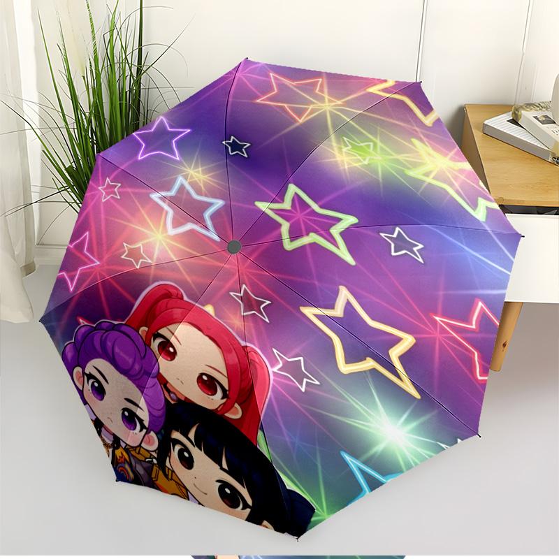 KPop Demon Hunters Print Automatic Open Close Umbrella, Portable Foldable Umbrella, for Outdoor Commute Camping Trip, Ideal Birthday Gift