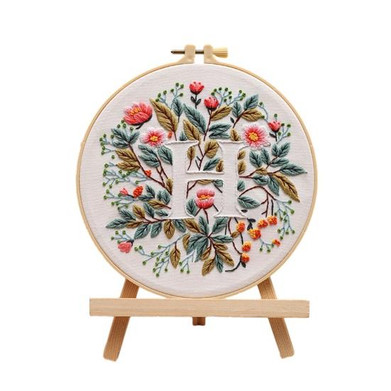 Floral Letter Embroidery Kit A To Z Embroidery Starter Kit with Hoop Fabric