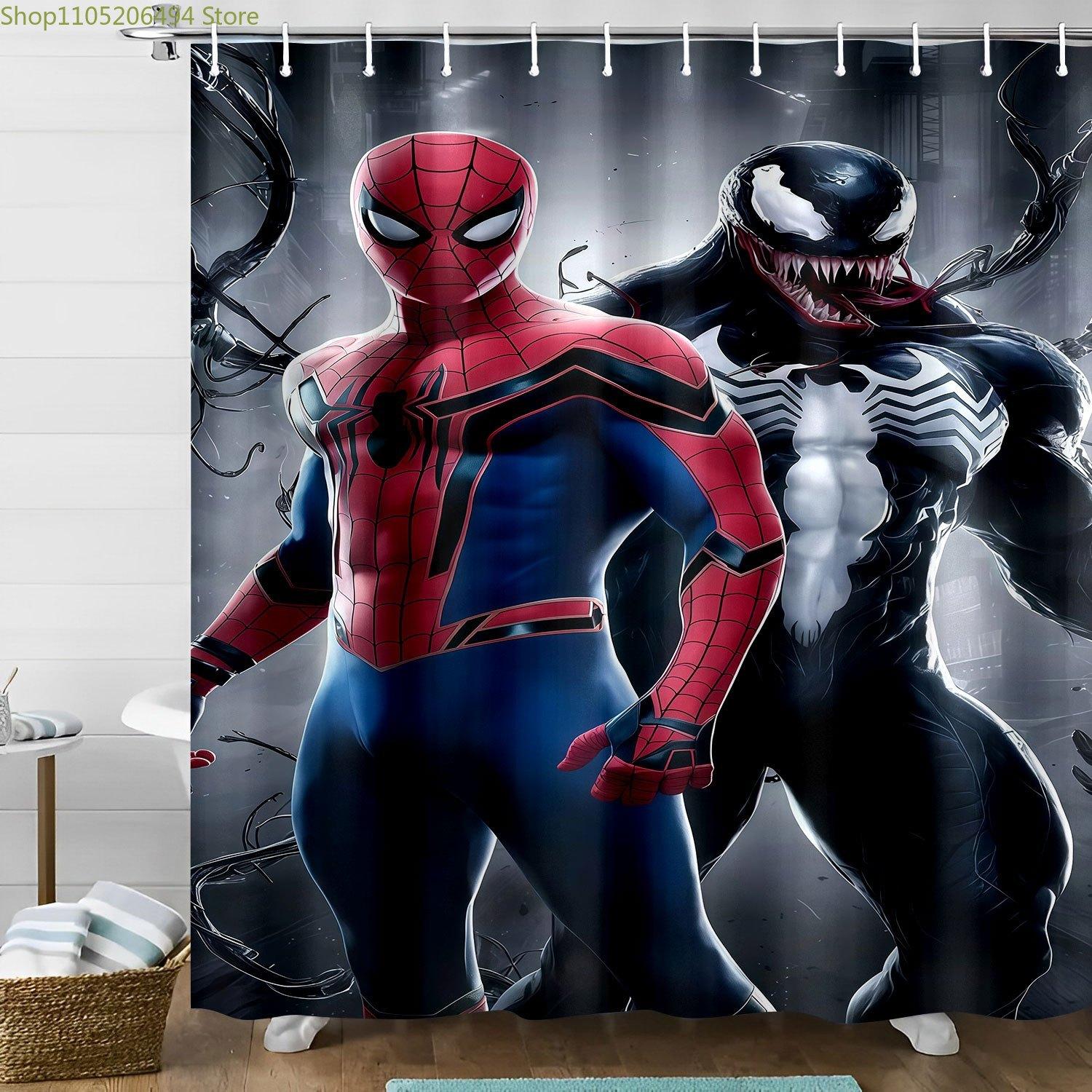 

1pc Marvel shower curtain Spider for Man Printed Shower Curtain with Hooks, Polyester Fabric, Window and Wall, Bathtub, Bathro 90x180cm