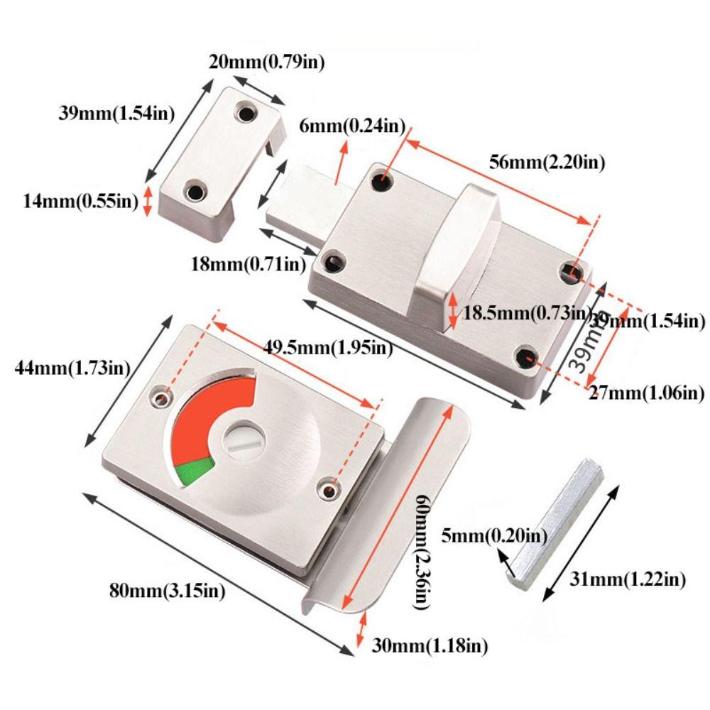 Smooth Operation Stainless Steel Partition Door Lock Metal Indicator Door Lock  Restroom