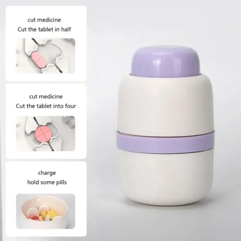Tragbare Pillendose mit Cutter, schneidet kleine harte Pillen oder große Pillen in Viertel, Reise-Aufbewahrungsbox, Organizer