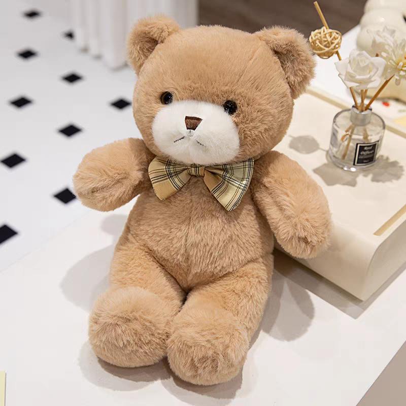 30cm Kawaii Teddy Bear Plush Toy White Pink Brown Cartoon Tie Bear Stuffed Animal Pillow Doll Home Decor Living Room Bedroom
