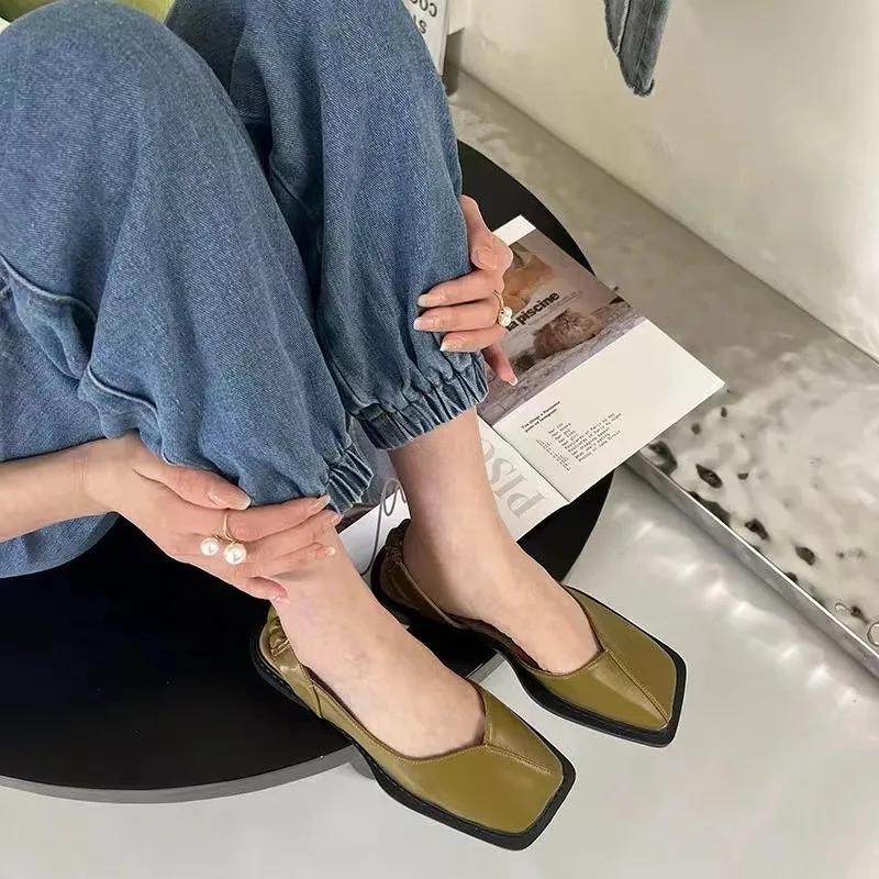 Fashion Elegant Ladies Sandals 2025 Fashion Ladies Elastic Band Flat Heel Women Shallow Party Shoes Square Heel Square Toe