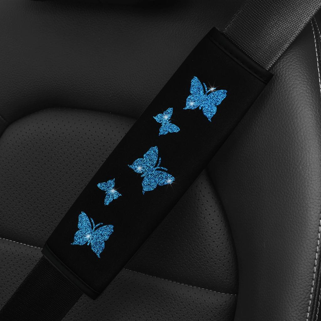 1 Glitter Pink Butterfly Blingling Fabric Automotive Supplies Seat Belt Shoulder Cover Comfortable Anti-tightening Safety Belt