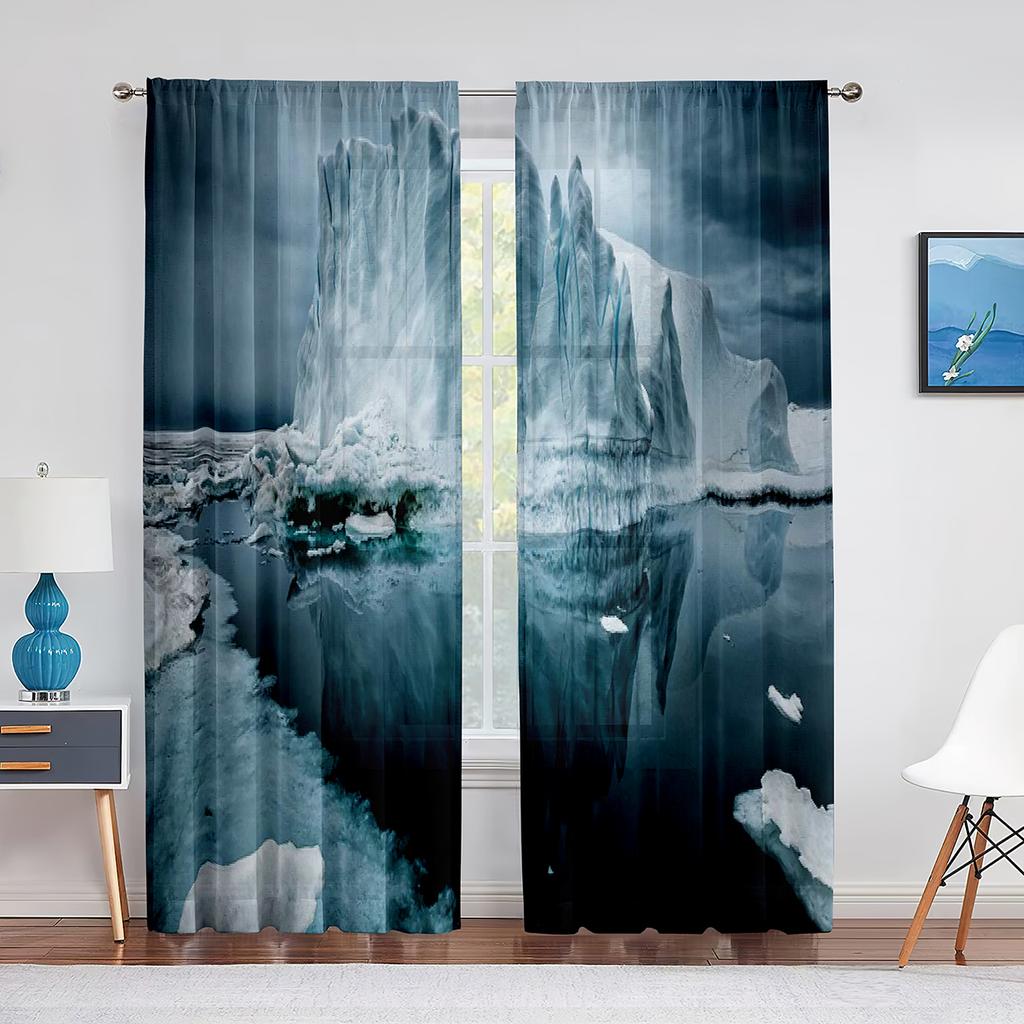 Schneeberg Eisberg Nördlicher Antarktischer See Chiffon Transparente Vorhänge für Wohnzimmer Schlafzimmer Dekor Fenster Voiles Tüllvorhang