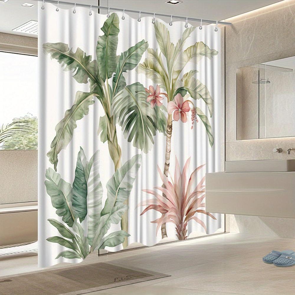 Tropischer Botanischer Duschvorhang, Lebendiger Palmenblätter & Blumen-Druck, Lichtbeständig, Ganzjahres-Badezimmer-Dekor