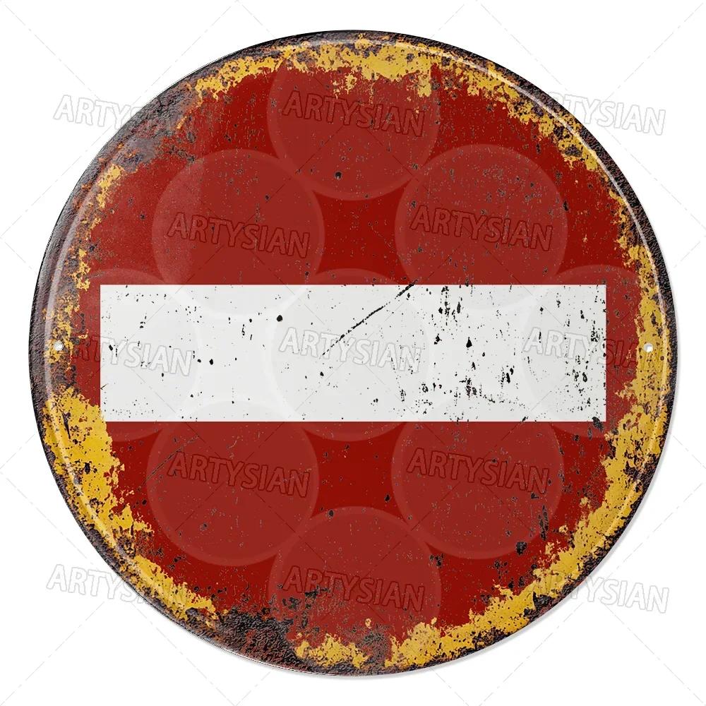 Vintage Retro Traffic Signs Collection HD Print Metal Tin Sign Featuring Unique Circular Warning Prohibition Plates (No C
