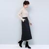 Women Skirt High Waist Solid Color Zipper Closure Midi Skirt with Side Pockets Thickened Warm A-Line Quilted Texture Skirt