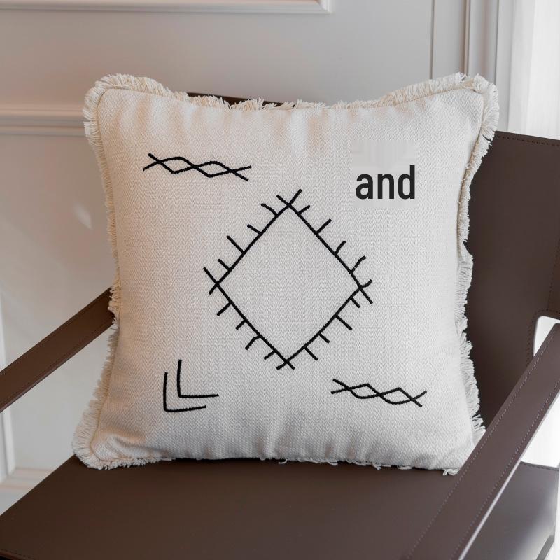 Luxuriöses Europäisches Minimalistisches Besticktes Zierkissen mit ausgefransten Rändern – Hochwertiges Lendenstützkissen für das Sofa.