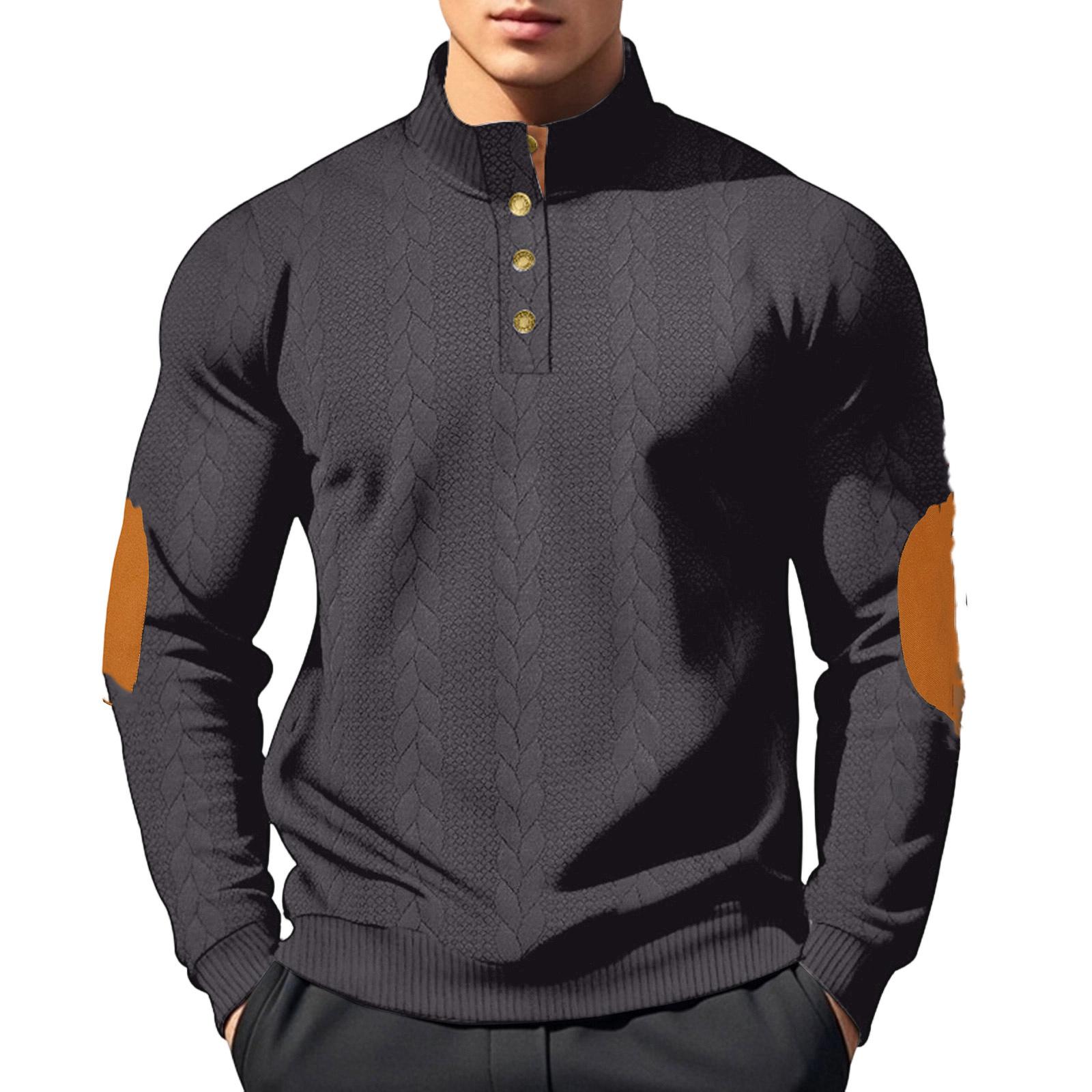 Men American Leisure Standing Collar Button Long Sleeves Hoodie L