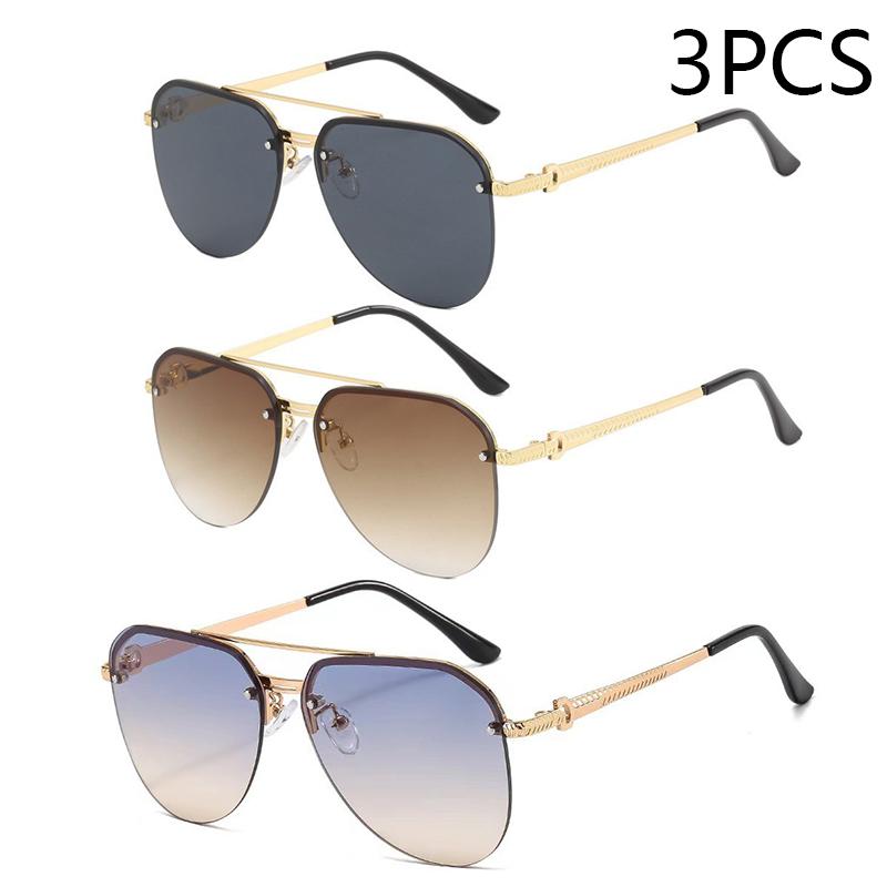 Nouvelle Mode Métal Demi Monture Lunettes de Soleil d'Extérieur pour Femmes Lunettes Classiques à Double Barre