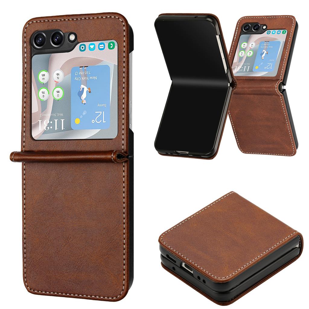 For Samsung Galaxy Z Flip7 FE 5G/Z Flip6 5G/Z Flip5 5G Case PU Leather Hard PC Phone Cover Calf Texture