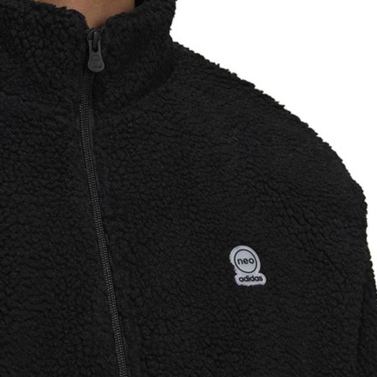 adidas Neo Logo Pattern Stripe Embellished Fleece-Lined Jacket Men Outerwear Black HN8731