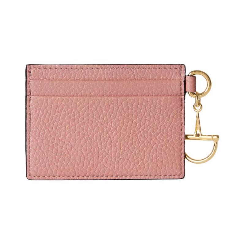 Gucci Softbit Gold Letter Charm Cow Leather Card Holder Women's Pink