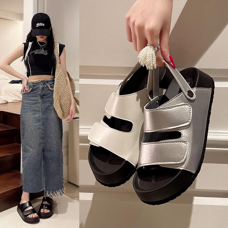 Yazlık yeni plaj Roma ayakkabıları retro cırt cırtlı kelimeli muffin tabanlı Birkenstocks sandaletler