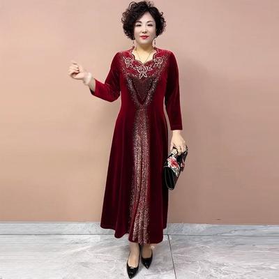 Damska welurowa sukienka z dekoltem V wyszywana kryształkami Plus Size Długa sukienka
