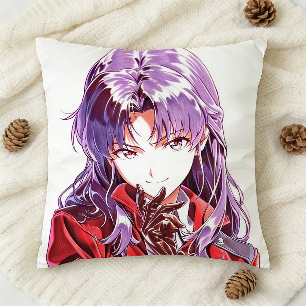MMisato Katsuragi Anime Doublesided Printed Square Decorative Cushion Cover for Sofa Living Room Home Decor