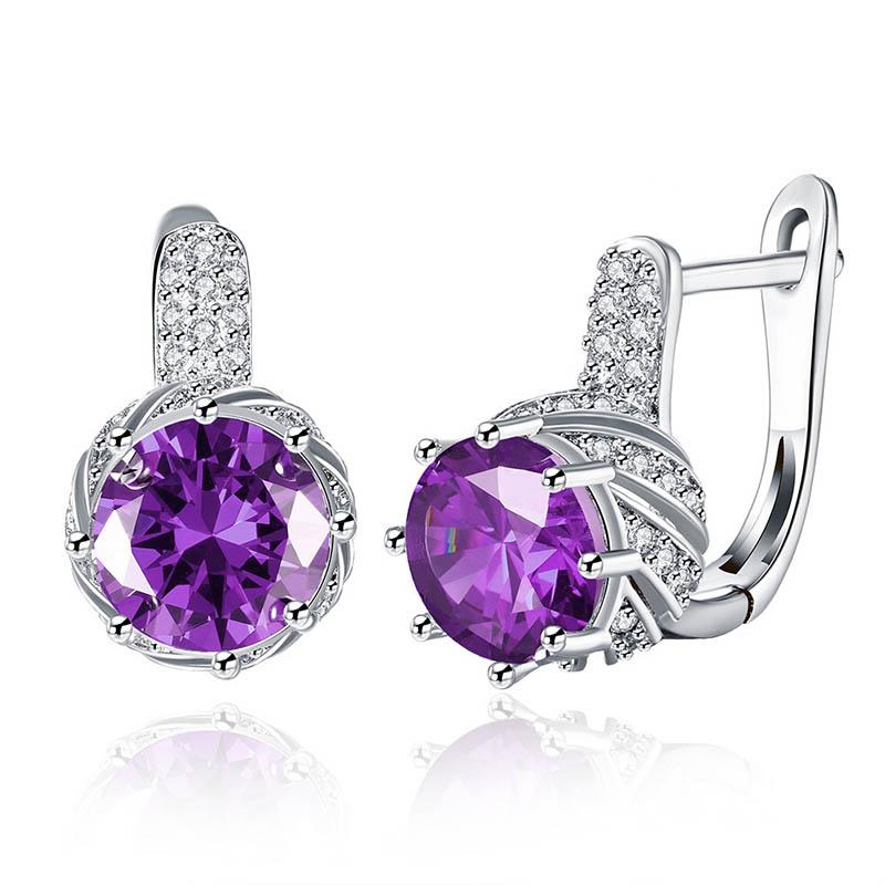 Cellacity Silber 925 Schmuck Edelsteine ​​Ohrringe für Frauen, runder Saphir, Amethyst, Zirkon, 4 Farben zur Auswahl, weibliche Ohrtropfen, Party