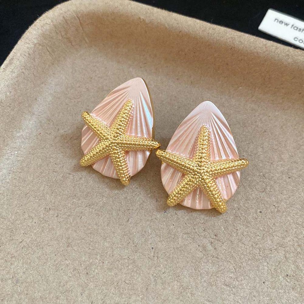 Oil Drip Copper Starfish Ear Studs Shell Shape Star Dangle Earrings Starfish Shell Earrings  Women